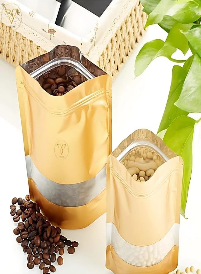 VELEXE Gold Matte Zip Lock Stand Up Pouches | 140mm*200mm | 250 Grams | Pack of 25 | Reusable, Leakproof & Airtight Multi-Purpose Pouches with Self-Sealing Technology - Image 5